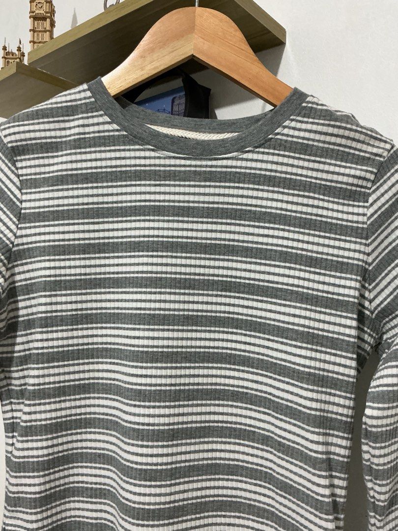Bobson stripes gray longsleeves (Category: Longsleeves) located in Manila. Submitted by 888declutters (Listing ID 1388514676, Image 2). Description: used for a few times bought for around 1k Size S on tag but fits S to M L: 24” W:17” helping tags: Bobson striped gray longsleeves, Bobson striped grey longsleeves.