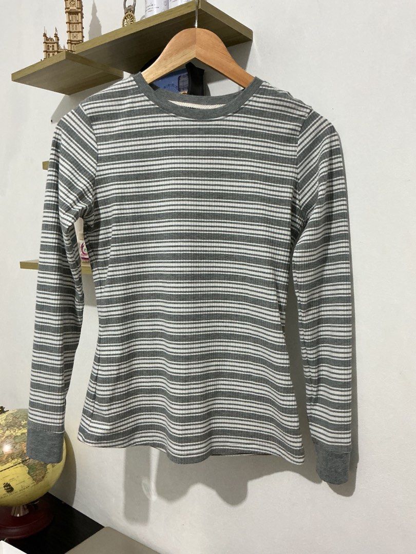Bobson stripes gray longsleeves (Category: Longsleeves) located in Manila. Submitted by 888declutters (Listing ID 1388514676, Image 1). Description: used for a few times bought for around 1k Size S on tag but fits S to M L: 24” W:17” helping tags: Bobson striped gray longsleeves, Bobson striped grey longsleeves.
