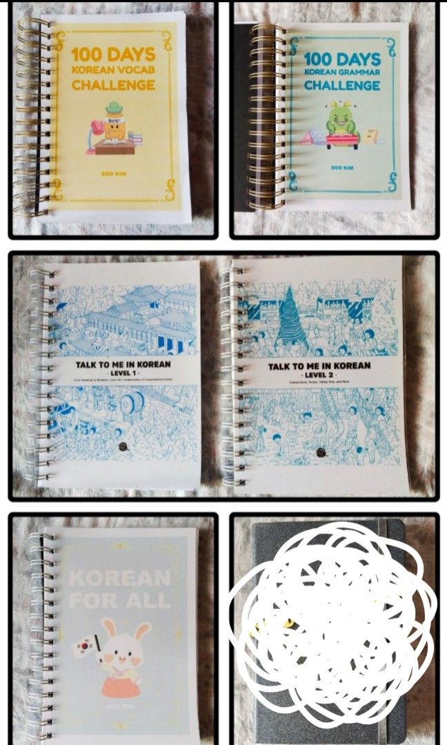 Learn Korean books (re-print, 5 books) (Category: Textbooks) located in Baguio. Submitted by noockosmos (Listing ID 1275432508, Image 1). Description: Includes re-print of the following books: ✓ 100 Days Korean vocab challenge ✓ 100 Days Korean grammar challenge ✓ Korean for All ✓ TTMIK Level 1 ✓ TTMIK Level 2 As seen in the pics, there are pencil writings ONLY IN THE FIRST FEW CHAPTERS. 100D grammar challenge and TTMIK L2 do not have writings on