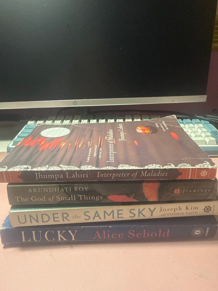Preloved Fiction & Non Fiction Books (Category: Storybooks) located in Paranaque City. Submitted by atcam28 (Listing ID 1388628741, Image 1). Description: Each book in the photo 80 php each PM me for condition of books, or else manage expectations Pages may foxing, tanning na Under the Same Sky & Interpreter of Maladies with very light annotations 350 TAKE ALL Books: The God of Small Things by Arundhati Roy - SOLD Interpreter of Maladies by Jhump