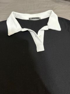 (SF ONLY)帶白色領口的羅紋Polo連身裙黑色連身裙64233369455618110