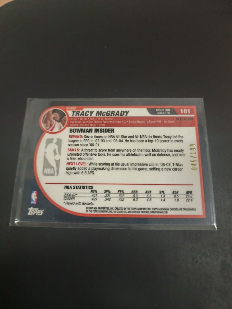Tracy McGrady Refractor & Diecut (Category: Raw Singles) located in Manila. Submitted by blindboxcollectibles (Listing ID 1388598783, Image 2). Description: Tracy McGrady 2007 Bowman Chrome (Refractor /199) - 1700 Tracy McGrady 2002 Fleer Ultra gold medallion (Diecut) - 700 Mop: gcash Mod: lalamove Loc: cainta Thanks 🤗.