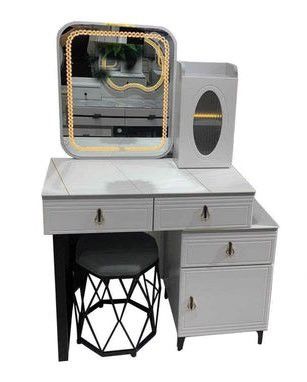 Val Vanity mirror Glossy Ceramic Top Dressing (Category: Mirrors) located in Manila. Submitted by dolorchris69891 (Listing ID 1388609538, Image 3). Description: Glossy Ceramic Top Dressing Table free assemble Offwhite / Black Gray Stool Light Gray / Black Gray Stool Light Gray / White Gold Stool Dimension (cm): Table: approx 110 L x 80 W x 136 H c, Chair: appox 35 L x 45 H Spray Paint Body Glossy Ceramic Top LED Light Powder Coated Metal.