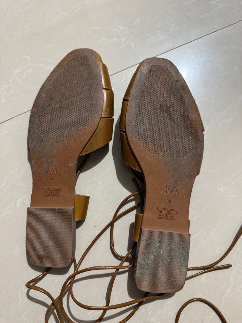 zara leather tied cage sandals (Category: Flats & Sandals) located in Santa Rosa. Submitted by lovedby.gwy (Listing ID 1388587683, Image 2). Description: - original! - used 3x max - comfy and breathable - super good quality!! looks high end - can fit 23.5cm to 24 cm rfs: too many sandals loc: sta. rosa, laguna.