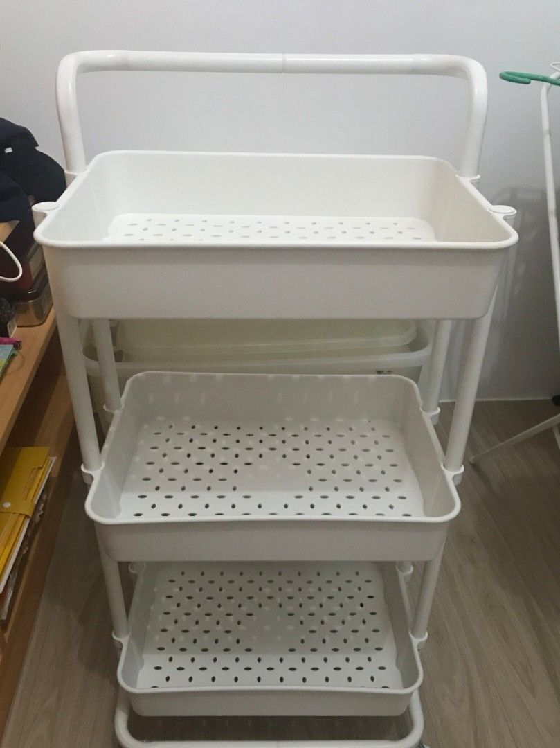3 Tier Trolley Organizer (Category: Storage Boxes & Baskets) located in Quezon City. Submitted by clickandcartonlineshop (Listing ID 1159305906, Image 1). Description: Hindi kita sa pic pero may kalawang sa wheels but works fine.