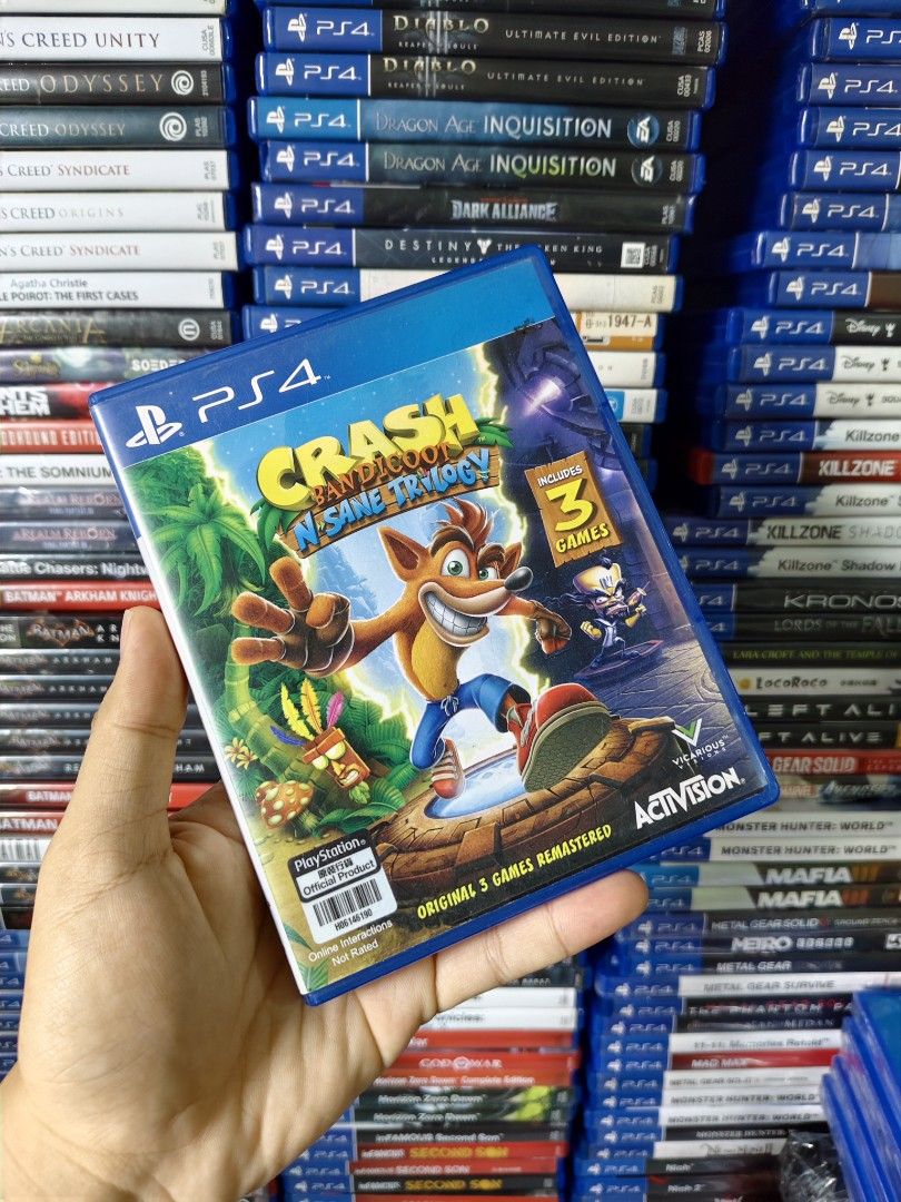 CRASH BANDICOOT TRILOGY USED PS4 (Category: PlayStation) located in Manila. Submitted by mikkolosg20176 (Listing ID 1388702736, Image 1). Description: TRADE OR SALE GAME PRICE: 890 📍 SHIPPING OR PICKUP 📍 BAGUMBAYAN TAGUIG 📍PIN LOCATION: MCG PURPLE GAMING TAGUIG.