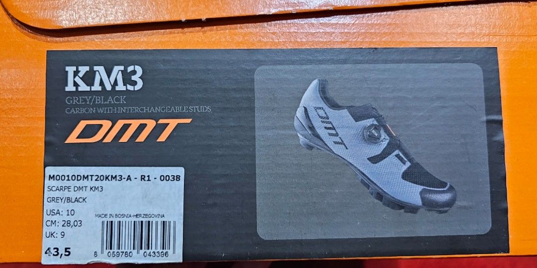 DMT KM3 Cycling Shoes (Category: Bicycles) located in Manila. Submitted by jdr77 (Listing ID 1388765214, Image 3). Description: Used around 4 or 5 times until I realized my feet needed bigger shoes. Missing one screw that can be replaced. Comes with box..