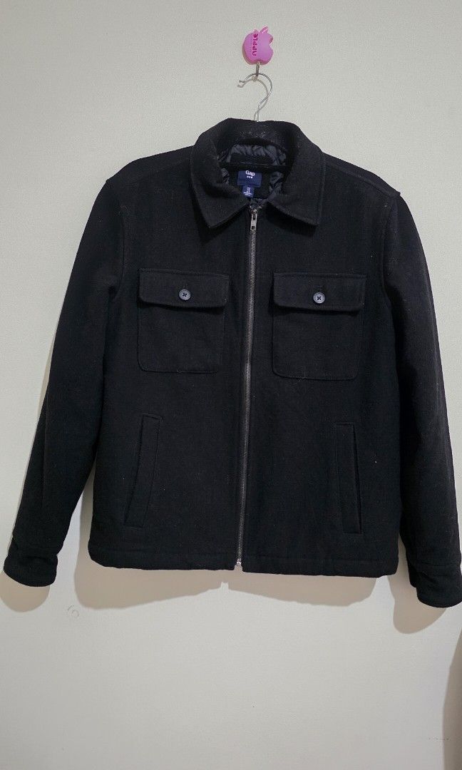 Gap Mens Jacket Wool black (Category: Coats, Jackets and Outerwear) located in Mabalacat. Submitted by enoscep (Listing ID 1388750520, Image 2). Description: Gap Mens Jacket Wool Outer material With quilted inner lining 4 pockets (2 with button) W:20" L:25" Sleeve Length:24" ☆rfs: decluttering ☆mop: bpi, bdo, gcash ☆mod: j&t ☆no return, refund, or exchange.