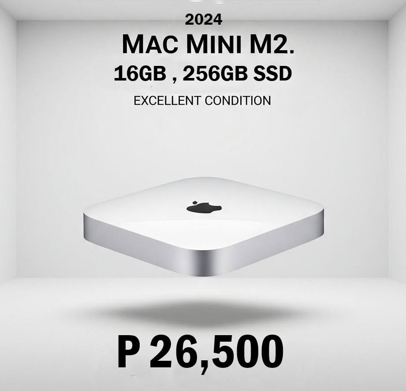 iMac Mini M2 16gbram 256gbSSD 2024 Complete (Category: Desktops) located in Mandaluyong City. Submitted by mircomputer (Listing ID 1388753803, Image 2). Description: Mac Mini M2 Complete Set with box model 2023 release 2024 for specs/details and price specs: -Apple Mac Mini M2 16core Neural Engine Processor -16gb Unified memory -10 core GPU -256 Nvme Apple SDD -Airport Extreme Wifi 6 -8in1 Card reader -Bluetooth 5.3 -Thunderbolt 4 ports/HDMI -Typ