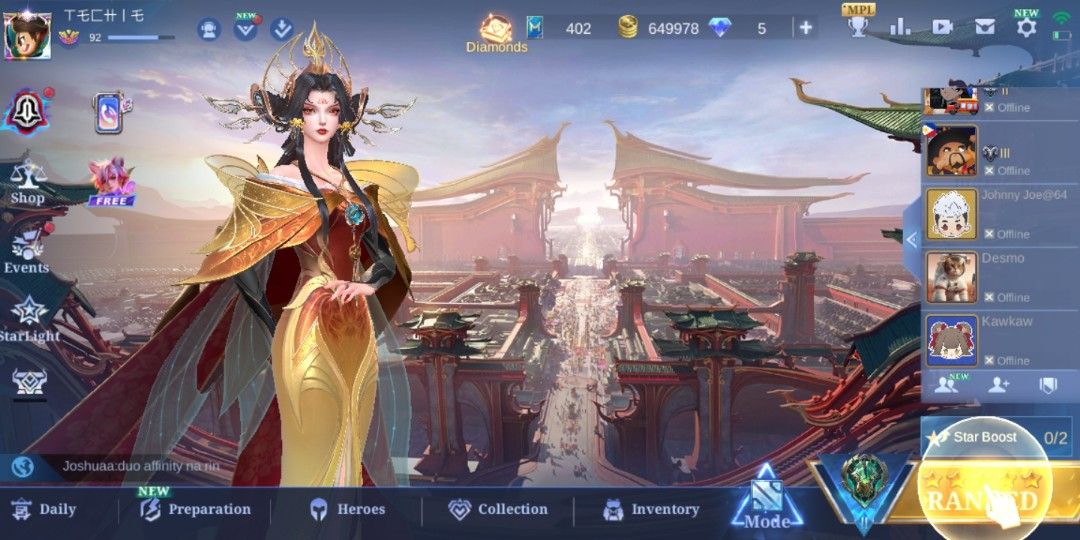 Mobile Legends: Bang Bang Account (Category: Game Gift Cards & Accounts) located in Manila. Submitted by msrkv (Listing ID 1388775555, Image 1). Description: .