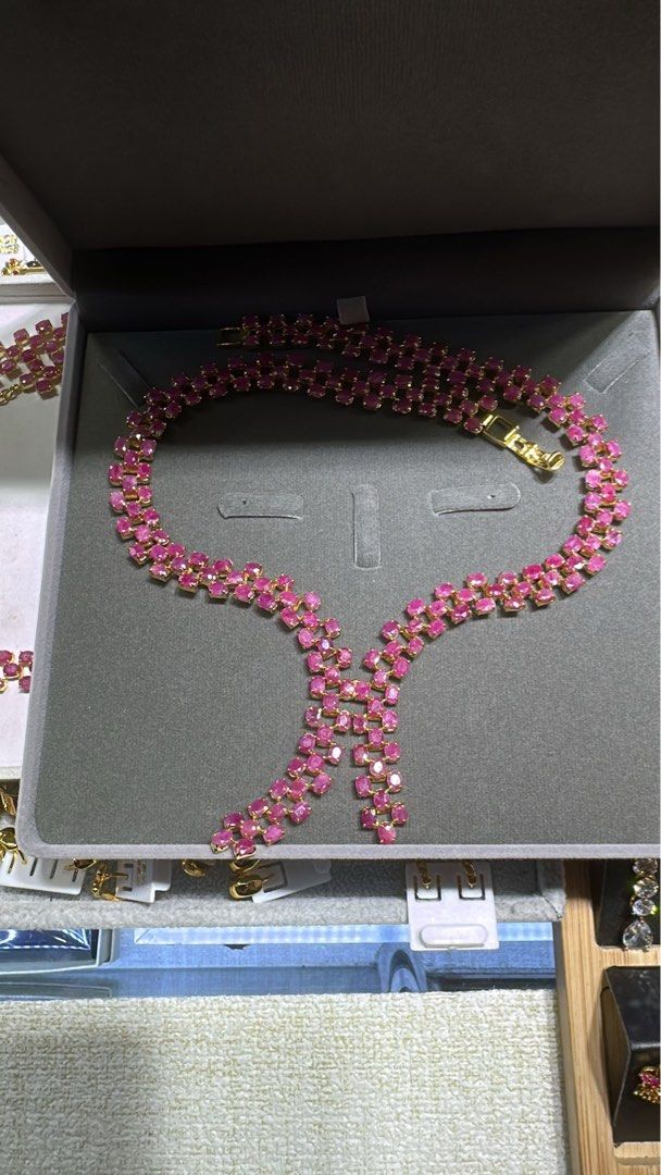 Ruby necklace (Category: Necklaces) located in Singapore. Submitted by happyfantabulous (Listing ID 1388758796, Image 2). Description: Ruby necklace Natural ruby necklace Beautifully designed natural ruby necklace The last pic show necklace next to 2 pcs of s$10 for comparison of actual size and length. Rubies mounted on silver, gold plated #ruby #ruby necklace #rubychain This ruby necklace is not just a jewelry piece, it is like beautiful sets s