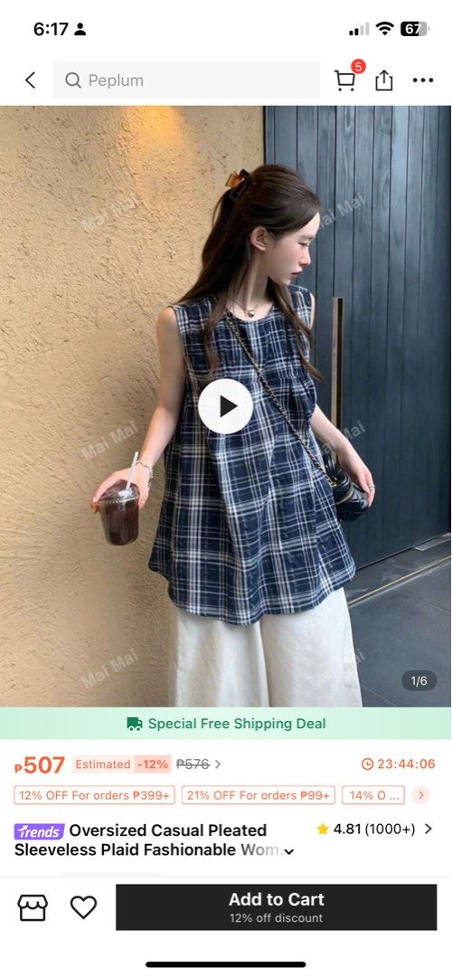 Sleeveless Plaid Blouse with Pleats (Category: Blouses) located in Zamboanga. Submitted by _kaoru (Listing ID 1388822774, Image 1). Description: Price is negotiable! Just “make an offer” in the chat box :).
