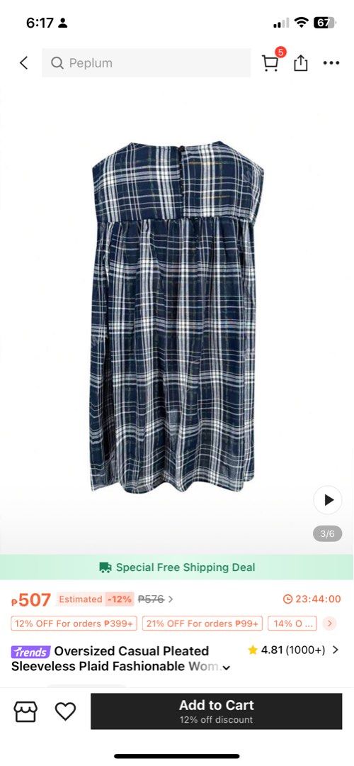 Sleeveless Plaid Blouse with Pleats (Category: Blouses) located in Zamboanga. Submitted by _kaoru (Listing ID 1388822774, Image 2). Description: Price is negotiable! Just “make an offer” in the chat box :).