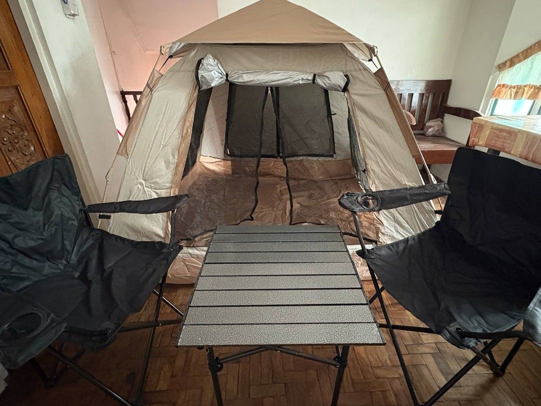 Waterproof Automatic Camping Tent (Category: Hiking & Camping) located in Manila. Submitted by mariellafa93724 (Listing ID 1388769428, Image 2). Description: FOR SALE: Waterproof Automatic Camping Tent (3-4 Person) PRICE: PHP 1,550 Specification: ⛺️ Material: Oxford Cloth ⛺️ Applicable: Hiking, camping, picnic, travelling, fishing, beach and other outdoor activities ⛺️ Weight: 4 kgs ⛺️ Size: 215cm * 215cm * 142cm Inclusion: ✅️ 8 pcs Ground Nails/