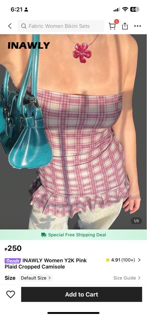 Y2K Pink Plaid Cropped Camisole (Category: Blouses) located in Zamboanga. Submitted by _kaoru (Listing ID 1388823942, Image 1). Description: Price is negotiable! Just “make an offer” in the chat box :).