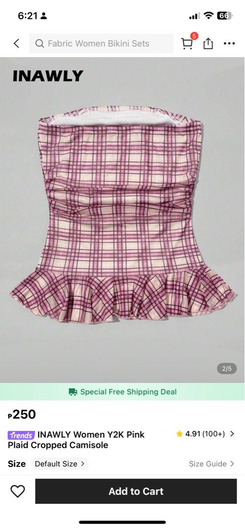 Y2K Pink Plaid Cropped Camisole (Category: Blouses) located in Zamboanga. Submitted by _kaoru (Listing ID 1388823942, Image 2). Description: Price is negotiable! Just “make an offer” in the chat box :).