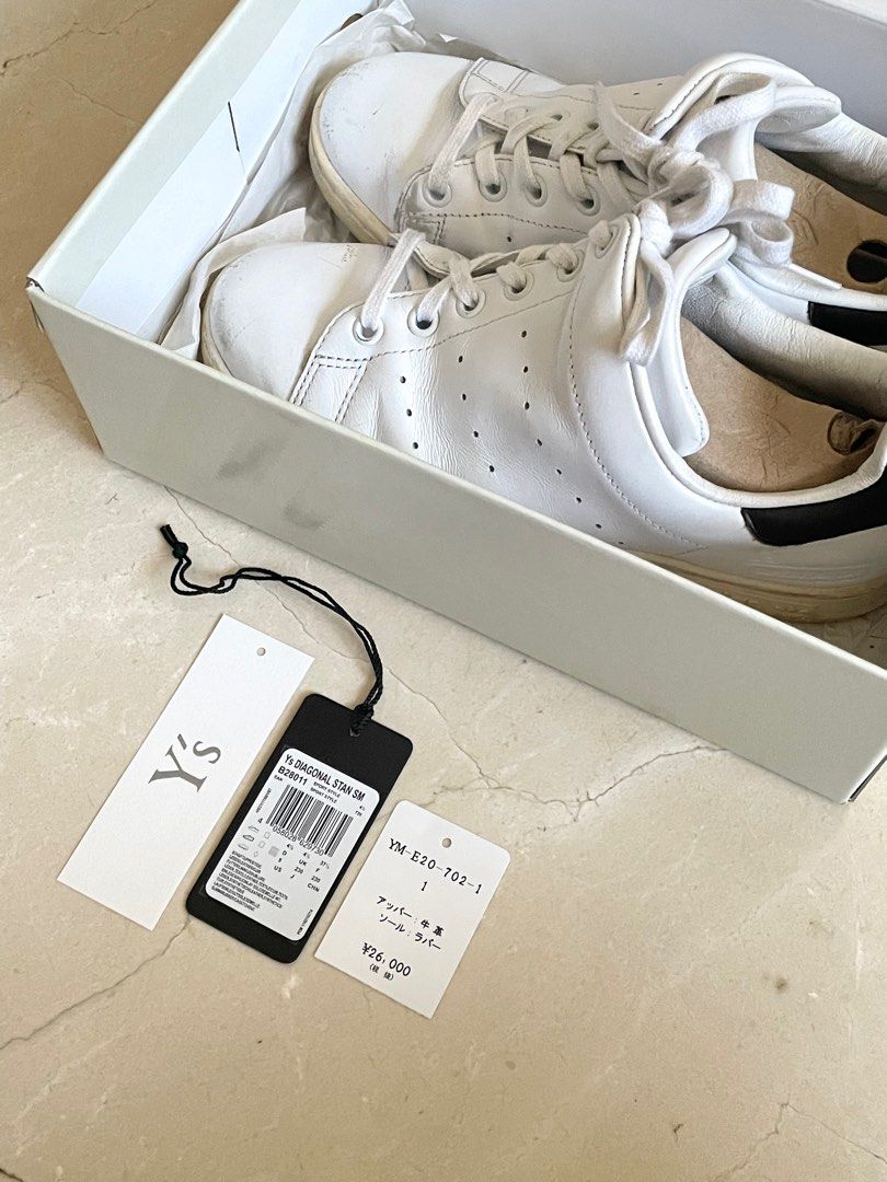 Y's Diagonal Stan Smith Sneakers in White Leather, 女裝, 鞋, 波鞋