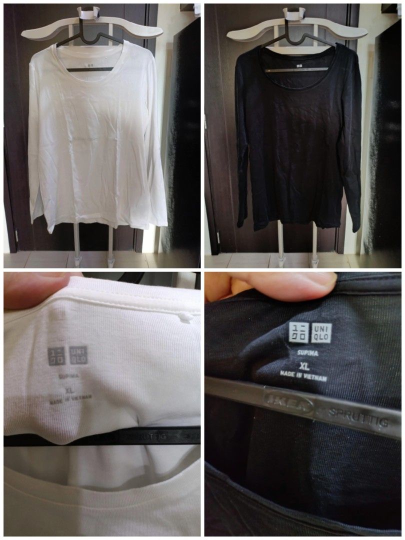 Autumn/ winter clothes (Category: Longsleeves) located in Pasig City. Submitted by cathddm (Listing ID 1389003359, Image 1). Description: Uniqlo Supima shirt (black and white) - 2 for 250 Uniqlo sweatshirt (lime green and blue) - 300 each.