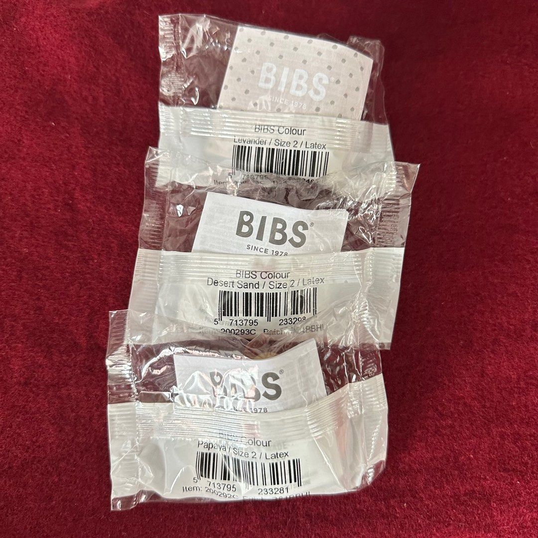 BIBS Pacifiers • size 2 • latex (Category: Soothers & Pacifiers) located in Caloocan City. Submitted by mamakeito (Listing ID 1388930191, Image 2). Description: Brandnew BIBS Pacifiers • size 2 • latex Colors: •Desert Sand •Lavander •Papaya 180 each ❤️ check nyo nalang original price.
