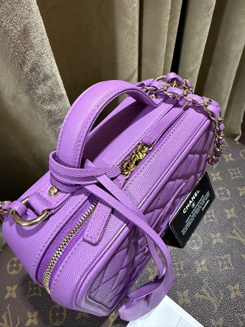 Chanel Filigree Vanity Case Medium in Purple (Category: Luxury Bags & Wallets) located in Quezon City. Submitted by theluxegallery (Listing ID 1388951392, Image 2). Description: Light gold hardware 28 series with official receipt Comes with dust bag and box.