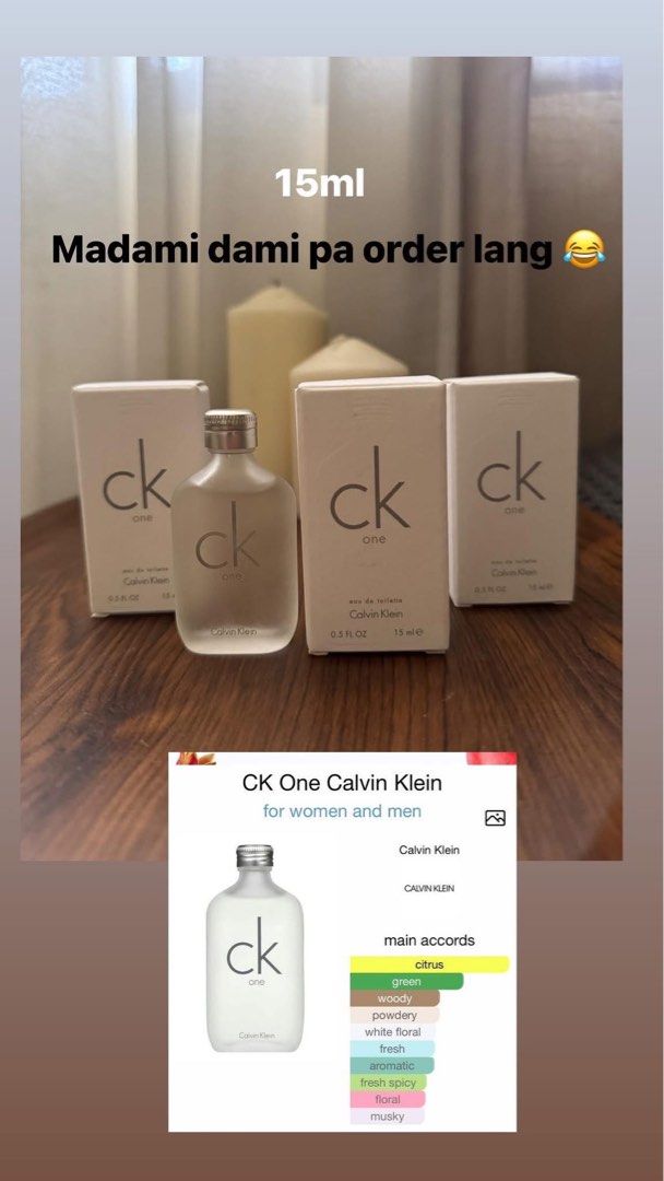 CK One 15ml (Category: Fragrance & Deodorants) located in Pasig City. Submitted by rainevasquez (Listing ID 1389066908, Image 1). Description: 💯 Guaranteed authentic .