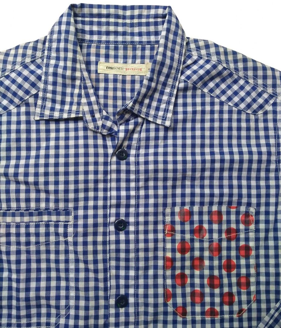 EVISU (Category: Formal Shirts) located in Manila. Submitted by webtothecloset (Listing ID 1388979341, Image 3). Description: • EVISU GENES POLKA PRINT FLANNEL ( AUTHENTIC ) LARGE ( W21 - L30 ) EXCELLENT CONDITION ISSUE : MINIMAL DOT STAIN 🏷️500 + SF ONLY.