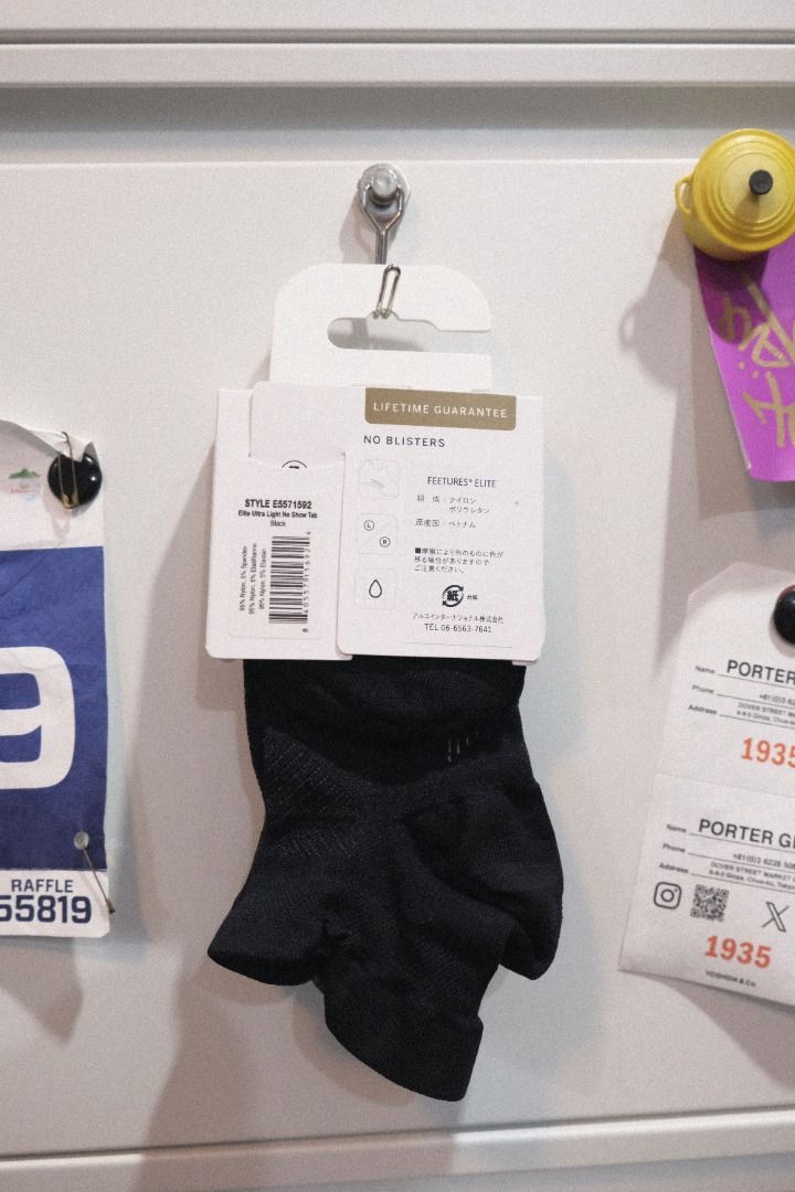 Feetures Elite Ultra Light Running Socks - Black (Category: Socks & Tights) located in Las Pinas. Submitted by portageph (Listing ID 1389100800, Image 2). Description: - Black, No Show — Medium (W7-9.5, M6-8.5) - Ultra Light + Breathable, zero cushioning - Targeted arch support + heel tab - Premium upgrade from standard sports socks - No Blister Guarantee + The Perfect Toe® (No Toe Seams) - See last photo for fit .