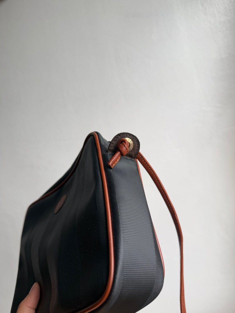 FENDI Vintage Sling Bag (Category: Luxury Bags & Wallets) located in Marikina City. Submitted by jarediniiiee (Listing ID 1389002577, Image 2). Description: This is vintage bag, please manage your expectations. Comes with dust bag Height: 17cm Width 23cm Gusset 5cm Shoulder 117.5cm Flaws: leather lining repainted already.
