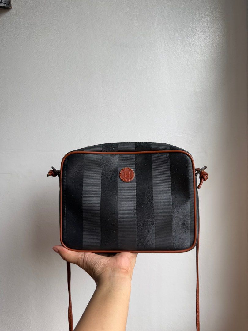 FENDI Vintage Sling Bag (Category: Luxury Bags & Wallets) located in Marikina City. Submitted by jarediniiiee (Listing ID 1389002577, Image 1). Description: This is vintage bag, please manage your expectations. Comes with dust bag Height: 17cm Width 23cm Gusset 5cm Shoulder 117.5cm Flaws: leather lining repainted already.