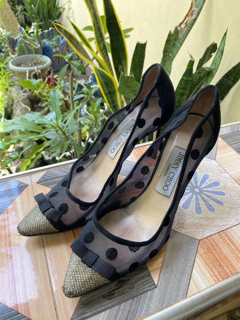 Jimmy Choo (Category: Sneakers & Footwear) located in Mangaldan. Submitted by avaph (Listing ID 1388997218, Image 1). Description: Jimmy Choo Black Suede And Mesh Dorothy Polka Dot Bow Pointed Toe Pumps Size 36 1/2.