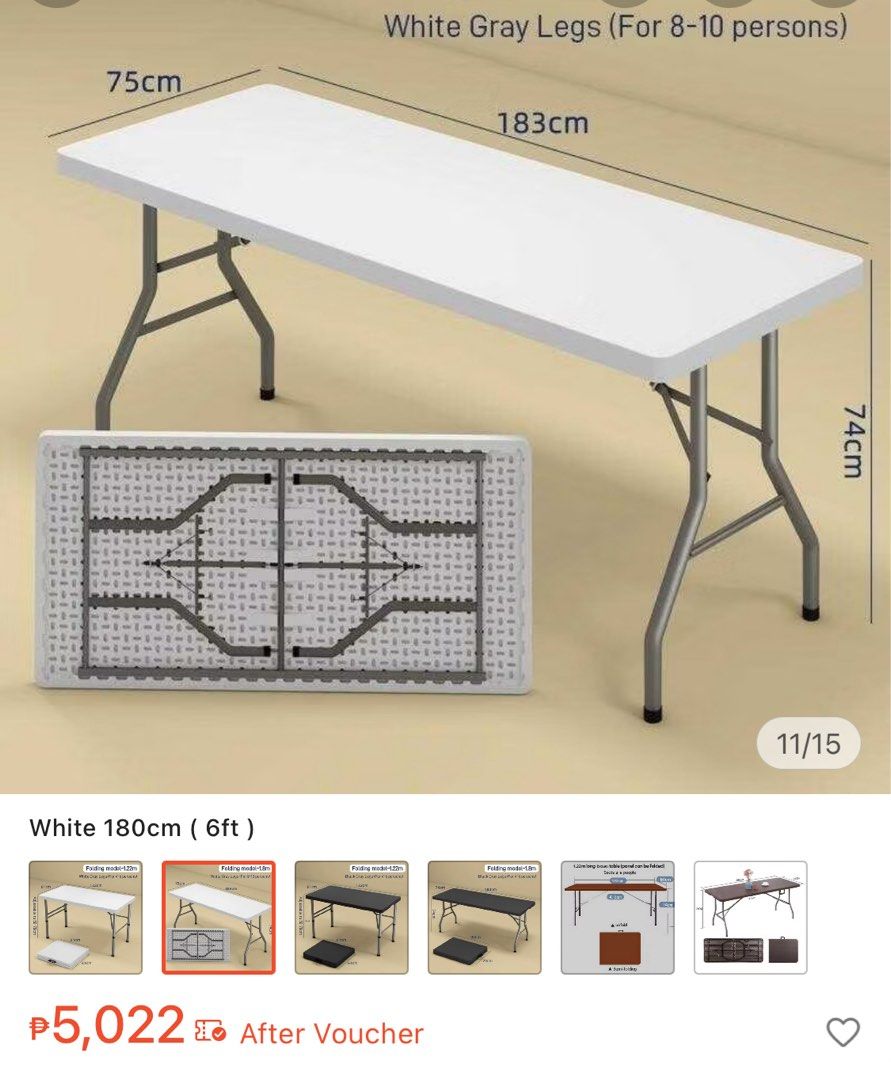 LIFETIME LONG TABLE SIX FEET LONG (Category: Other Kitchenware & Tableware) located in Makati City. Submitted by cathymars13 (Listing ID 1389107685, Image 1). Description: BAWAS GAMIT PO ‼️RUSH‼️RUSH FOR SALE FOLDING TABLE 6FTH Lifetime Brand 3.5k nalang po may bawas pa po for sure buyer May issue na po rusting na yung paa. Loc Pagsinag East.