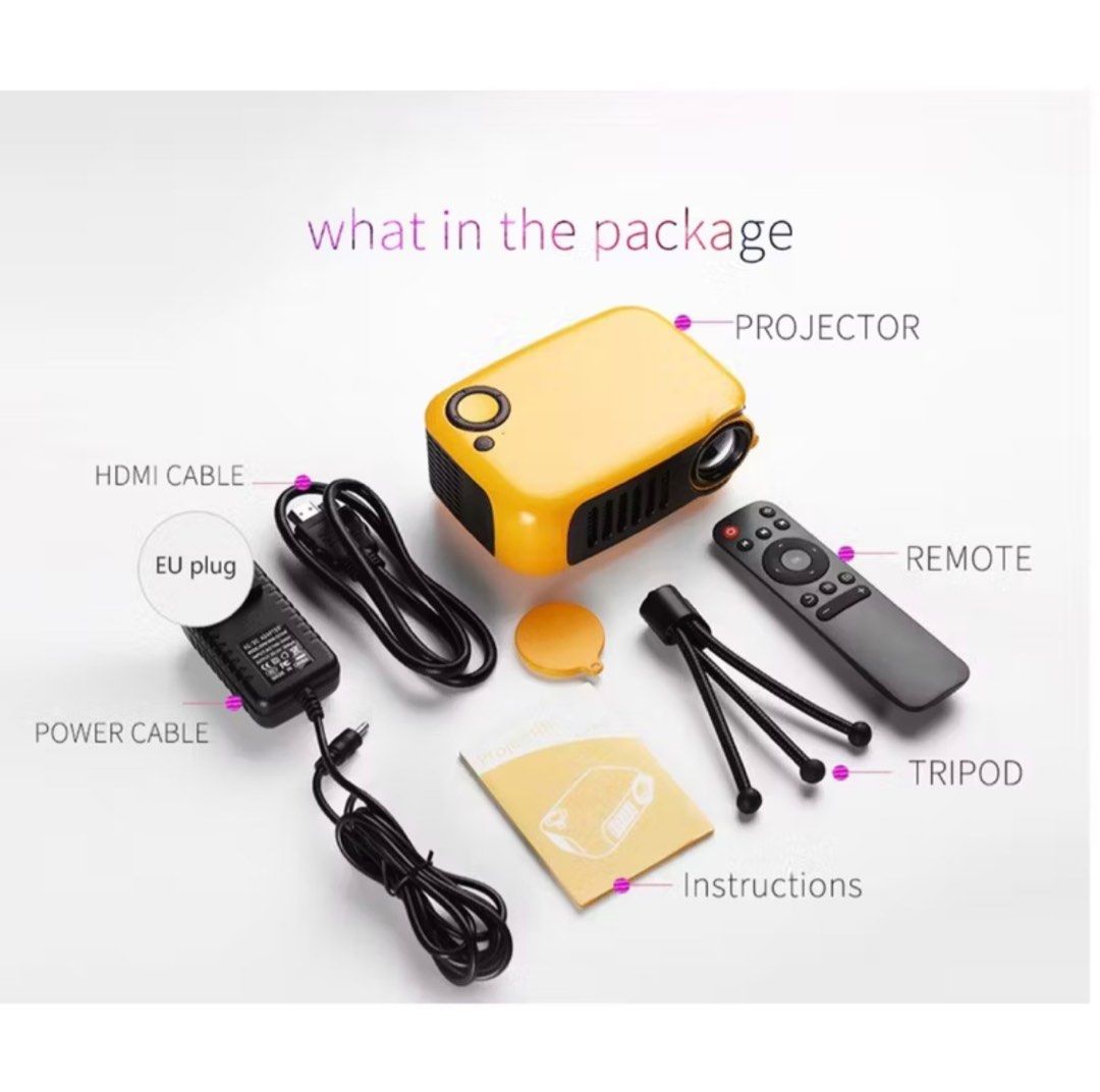 Mini projector (Category: Other Home Appliances) located in Petaling Jaya. Submitted by jrone8 (Listing ID 1388998019, Image 3). Description: Missing remote control, but you can use the button on the projector to control Comes with micro usb cable only.