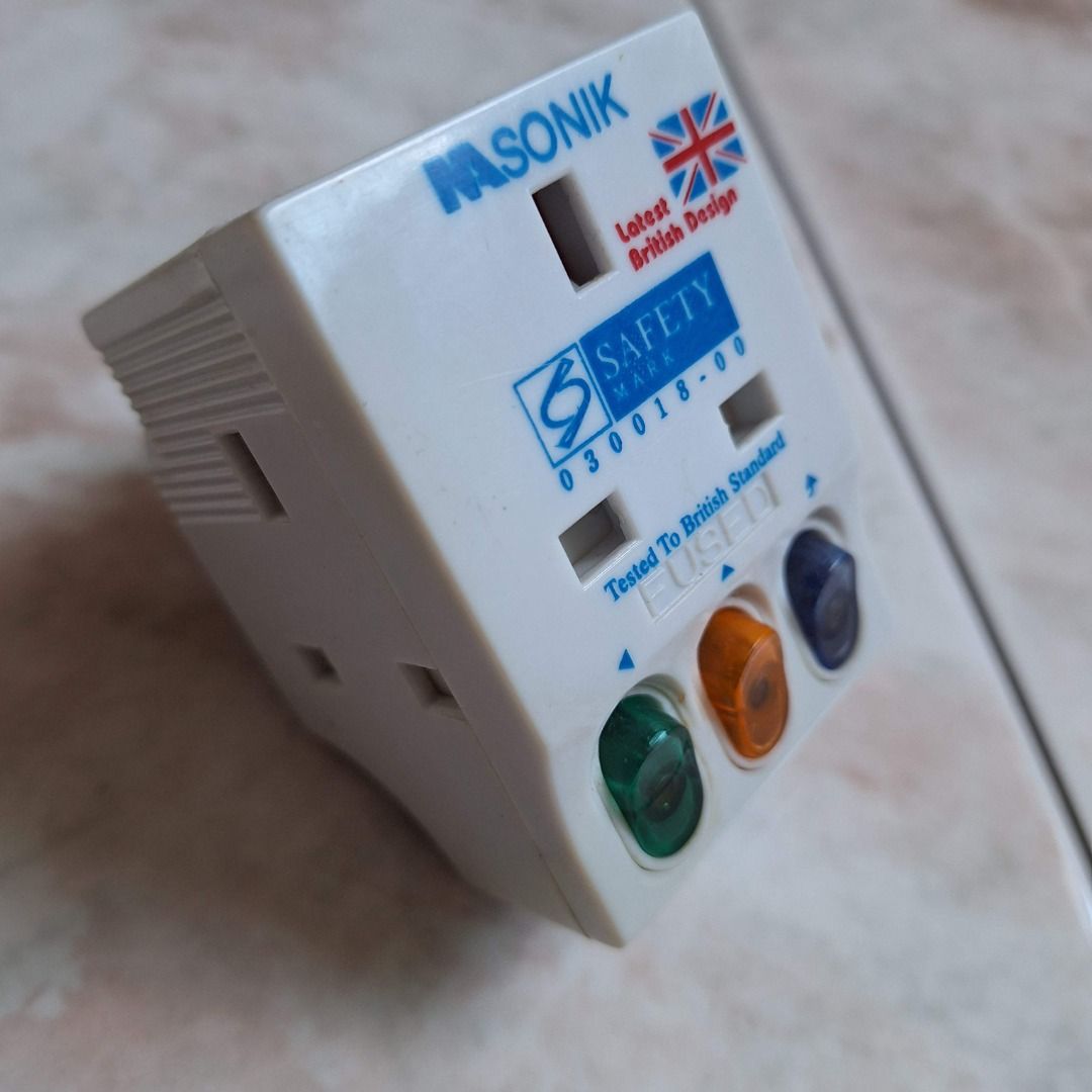 Multi-Plug Adapter (Category: Cables & Adaptors) located in Singapore. Submitted by 12deal (Listing ID 1389008676, Image 1). Description: - 3way multi-plug adapter, good quality with safety marks and LED lights. - Individual switches for each outlet 2pcs for $12.00 .