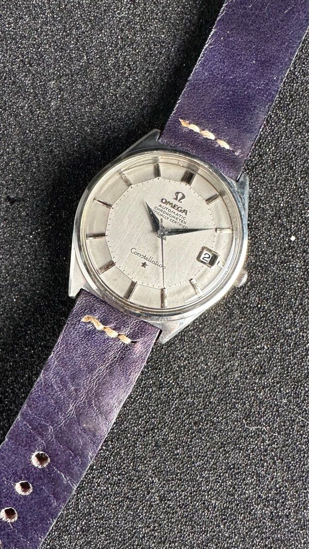 Omega Constellation Piepan Unishell (Category: Luxury Watches) located in Manila. Submitted by olxph_400275733 (Listing ID 1389090222, Image 1). Description: 34mm. Rare Constellation variant with unishell body. Slate gray dial with onyx markers. Too rare to be faked, unlike other piepans. With custom leather strap. Make this yours!.