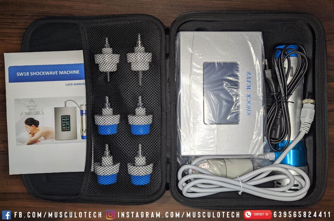 Portable Shockwave Therapy Device (Category: Medical Supplies & Tools) located in Quezon City. Submitted by musculotech (Listing ID 1388916523, Image 2). Description: BRAND NEW UNIT Specifications Power: 250W Input: AC 220V/50-60hz Intensity range: 60-200mj Frequency: 1-16hz Warranty: 6 mos upon purchase ☑️Shockwave - electromagnetic shock wave machine pushes the diaphragm through the generated magnetic field to generate shock waves, focus energy
