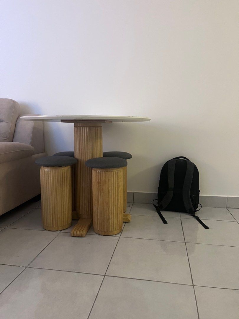 Round Dining Table + 4 Stools, Furniture & Home Living, Furniture ...