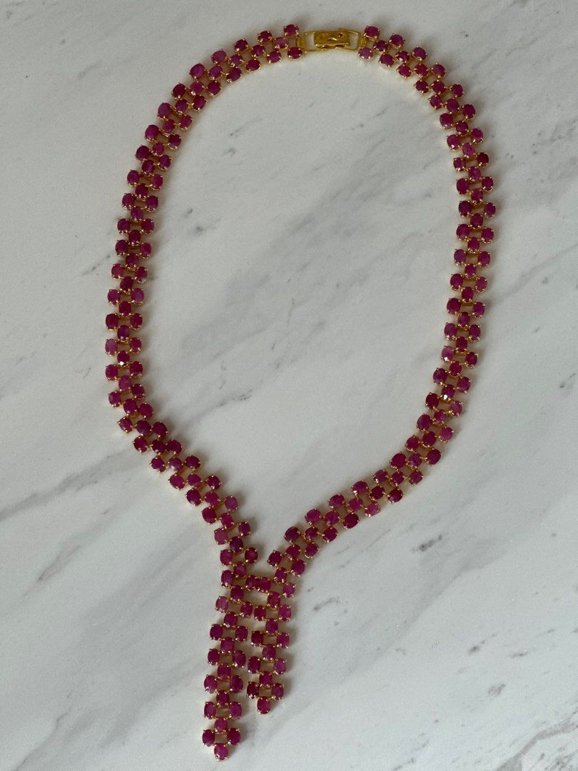 Ruby necklace (Category: Necklaces) located in Singapore. Submitted by happyfantabulous (Listing ID 1388758796, Image 3). Description: Ruby necklace Natural ruby necklace Beautifully designed natural ruby necklace The last pic show necklace next to 2 pcs of s$10 for comparison of actual size and length. Rubies mounted on silver, gold plated #ruby #ruby necklace #rubychain This ruby necklace is not just a jewelry piece, it is like beautiful sets s
