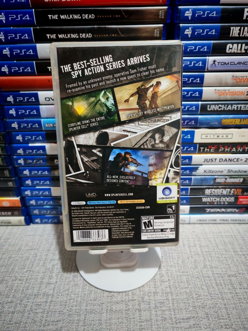 SPLINTER CELL ESSENTIAL PSP (Category: PlayStation) located in Santa Rosa. Submitted by tristanmunoz (Listing ID 1389012841, Image 2). Description: FOR SALE!!! Php 700 TOM CLANCY'S SPLINTER CELL ESSENTIAL PSP UBISOFT PSP UMD R1 Comes with manual and inserts CIB 100% Authentic Tested working condition RARE, COLLECTORS ITEM Can do video calls Warranty: 24 hours testing warranty, will do change/return if item are proven damaged (will be void if defe