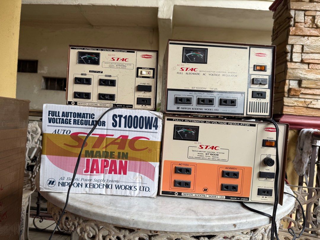 STAC 500W / 1000W / 1500W Voltage Regulator (Category: Electrical, Adaptors & Sockets) located in Manila. Submitted by michaelaamari (Listing ID 1388948791, Image 3). Description: STAC 1000 W - Brand New - ₱5000 STAC 1500 W - Slightly used - ₱6000 STAC 1000W - Slightly used - ₱3500 STAC 500W - Slightly used - ₱1500 May meet-up in Batangas SF by Buyer.