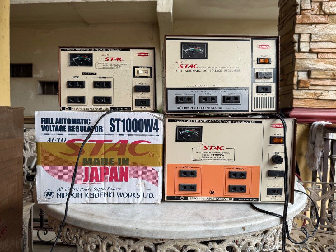 STAC 500W / 1000W / 1500W Voltage Regulator (Category: Electrical, Adaptors & Sockets) located in Manila. Submitted by michaelaamari (Listing ID 1388948791, Image 1). Description: STAC 1000 W - Brand New - ₱5000 STAC 1500 W - Slightly used - ₱6000 STAC 1000W - Slightly used - ₱3500 STAC 500W - Slightly used - ₱1500 May meet-up in Batangas SF by Buyer.