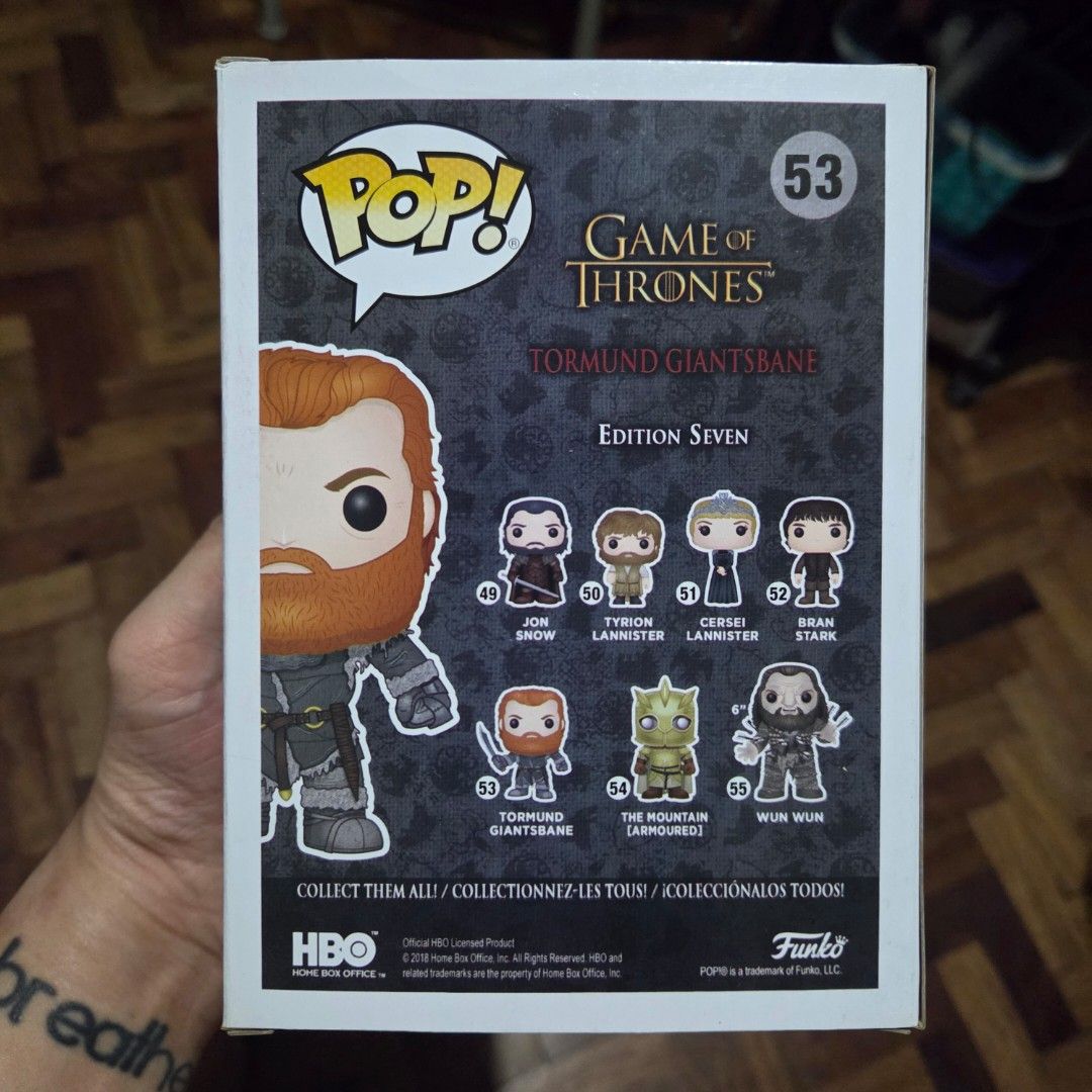 Tormund Giantsbane Funko Pop (Category: Designer & Blind Box Toys) located in Cainta. Submitted by DBdibs (Listing ID 1388914239, Image 3). Description: 👀 Reading is essential. Make reading a habit. Funko Pop! - Television Game of Thrones Tormund Giantsbane #53 BAM Exclusive ⭐ Authentic ⭐ Never Out Of Box (NOOB) ⭐ Add 40 for new protector ⭐ Pop in excellent condition. Box as small crease at the top (See last photo) 🏠 Item will be coming from Ca