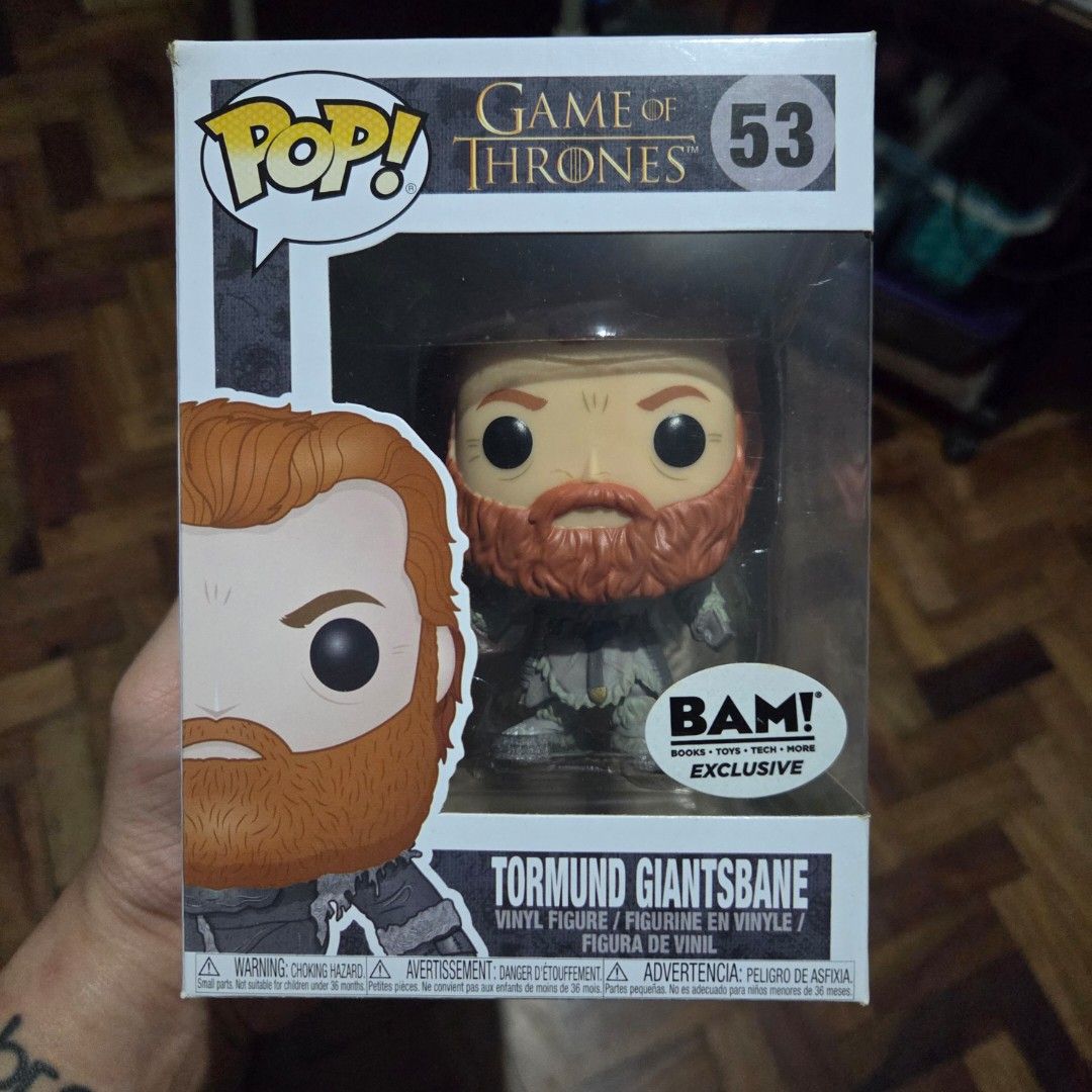 Tormund Giantsbane Funko Pop (Category: Designer & Blind Box Toys) located in Cainta. Submitted by DBdibs (Listing ID 1388914239, Image 1). Description: 👀 Reading is essential. Make reading a habit. Funko Pop! - Television Game of Thrones Tormund Giantsbane #53 BAM Exclusive ⭐ Authentic ⭐ Never Out Of Box (NOOB) ⭐ Add 40 for new protector ⭐ Pop in excellent condition. Box as small crease at the top (See last photo) 🏠 Item will be coming from Ca