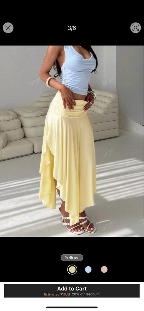 Yellow ruffle high waist maxi skirt (Category: Skirts) located in Quezon City. Submitted by hellowtoall (Listing ID 1388936668, Image 3). Description: Can fit S/M. Not see through. Great quality and fabric. Yellow maxi ruffle skirt! Super pretty. Rfs: Delivery just didn’t make it on time for my trip .