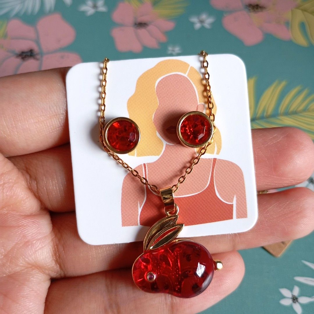 18k Rabbit Ruby set (Category: Earrings) located in Quezon City. Submitted by an.marie (Listing ID 1389168578, Image 1). Description: HIGH QUALITY TITANIUM STEEL MATERIAL 46cm-18.11 inches long avail in silver/gold WILL NOT TARNISH with everyday use WILL NOT DISCOLOR unlike silver WILL RETAIN it's luster and glimmer even if used everyday NOTE: Price is fixed - we give discounts for multiple orders only ☺️ 📍 Loc: QC Can do same day delivery; or a