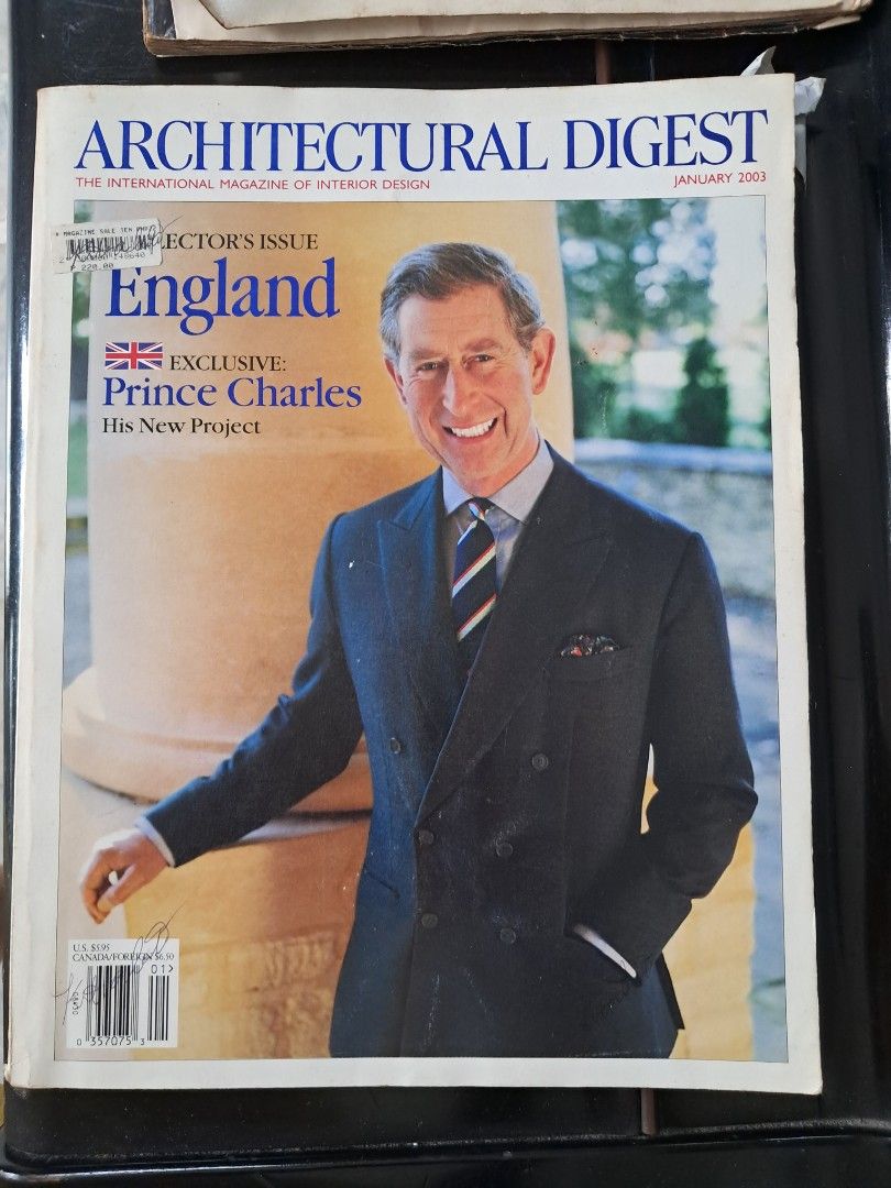 Architectural digest collector's issue 2003 (Category: Magazines) located in Quezon City. Submitted by kate_168 (Listing ID 1389174126, Image 1). Description: Architectural digest Collector's issue 2003 King Charles cover MOP: Gcash or Cash upon in-person pick-up Delivery: c/o buyer Location: Quezon City.