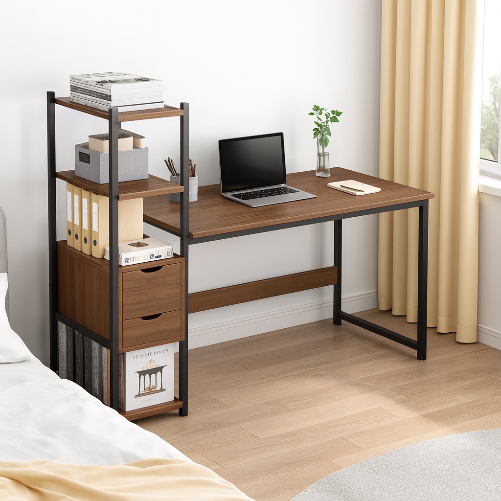Bookshelf Attached Writing Desk Table | Study Table With Storage Rack ...