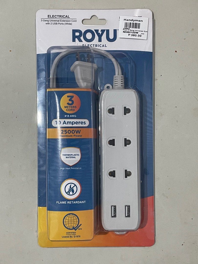 Brand New (Unopened) Extension Cord with 2 USB Outlets (Category: Electrical, Adaptors & Sockets) located in Manila. Submitted by weeji (Listing ID 1389222586, Image 1). Description: RFS: excess purchase -bought from handyman -can send you the receipt -shipping fee will be shouldered by the buyer.