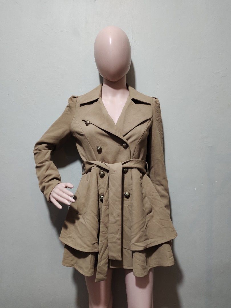 DORGA peplum trench jacket beige coat blazer coat dress megar blazer dress  panjang long coat parka army blazer peplum blazer Trench coat beige trench 
