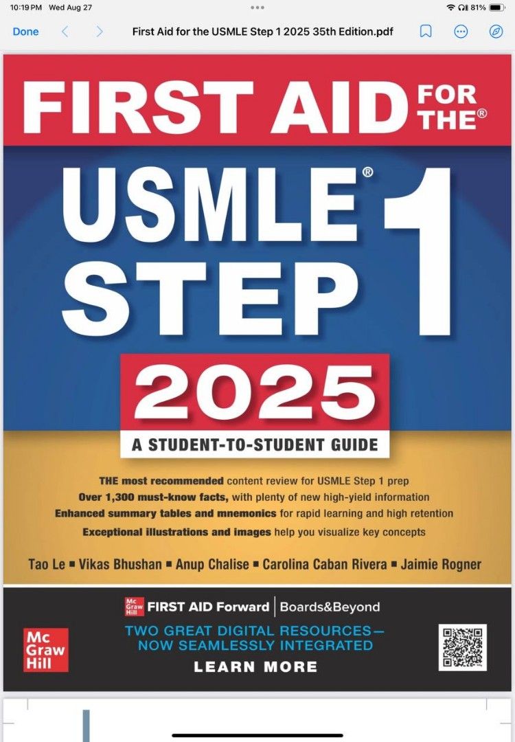 First Aid for the USMLE Step 1 (2025) (Category: Textbooks) located in Manila. Submitted by fastsellph (Listing ID 1389257305, Image 1). Description: First Aid for the USMLE Step 1 2025 by Tao Le, Vikas Bhushan, Connie Qiu, Anup Chalise, and Panagiotis Kaparaliotis PDF SOFT COPY ONLY You will receive a soft copy (PDF format) of the file. Delivery is via G mail. Please ensure you provide the correct G mail address when ordering. The file will be s