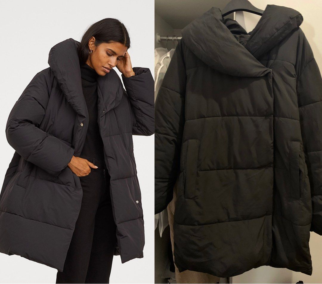 Jaket H&M puffer black winter Long Jacket H&M Coat, Fesyen